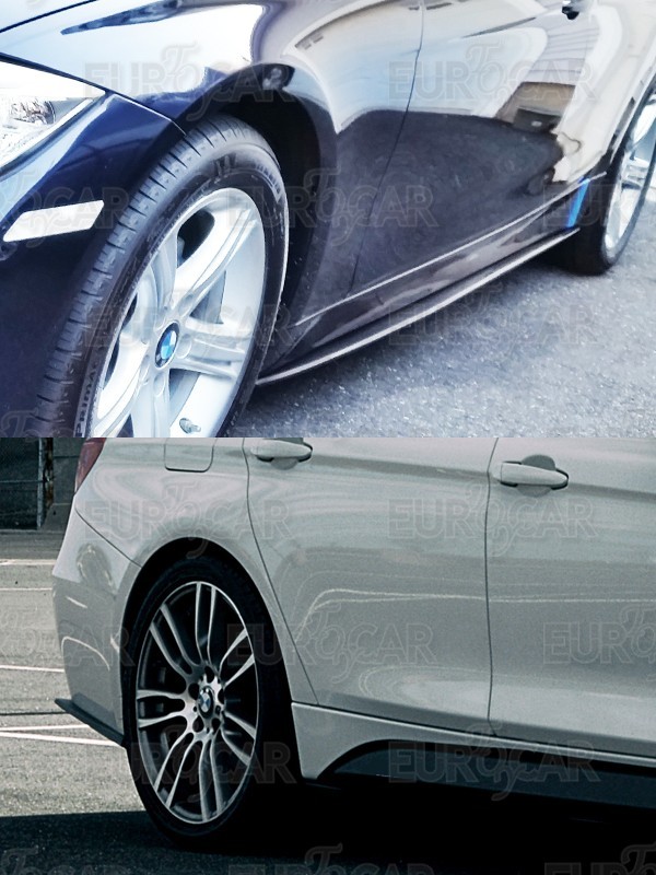 艶あり黒！ BMW 3シリーズ F30 Mスポーツ リア アンダー スプリッター + サイド スカートエクステンション 買い得セット 限定色塗装 2012+