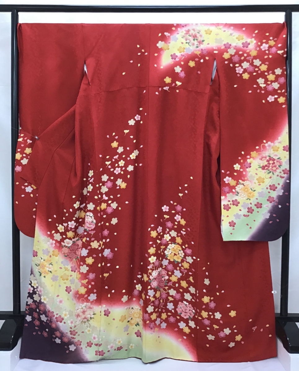 きものcocon☆振袖☆身丈176.5/裄70.5/正絹/赤系/金駒刺繍/トール