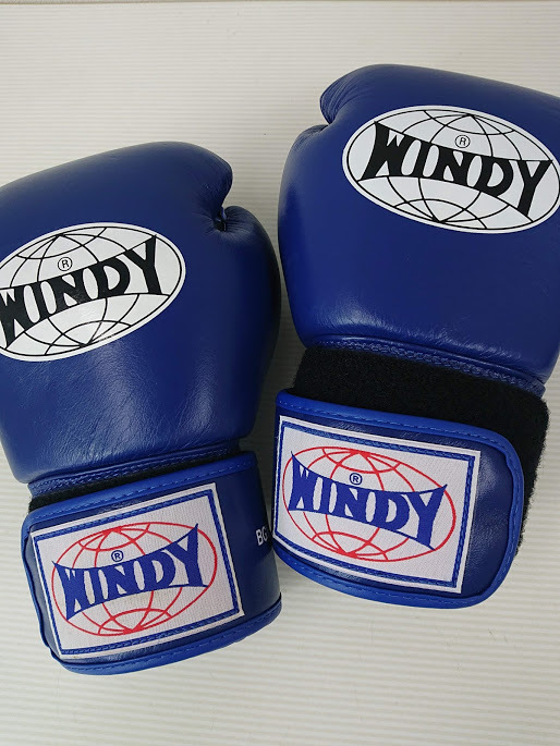 ○【状態良好】本革製 WINDY ボクシンググローブ 12オンス 青 WINDY