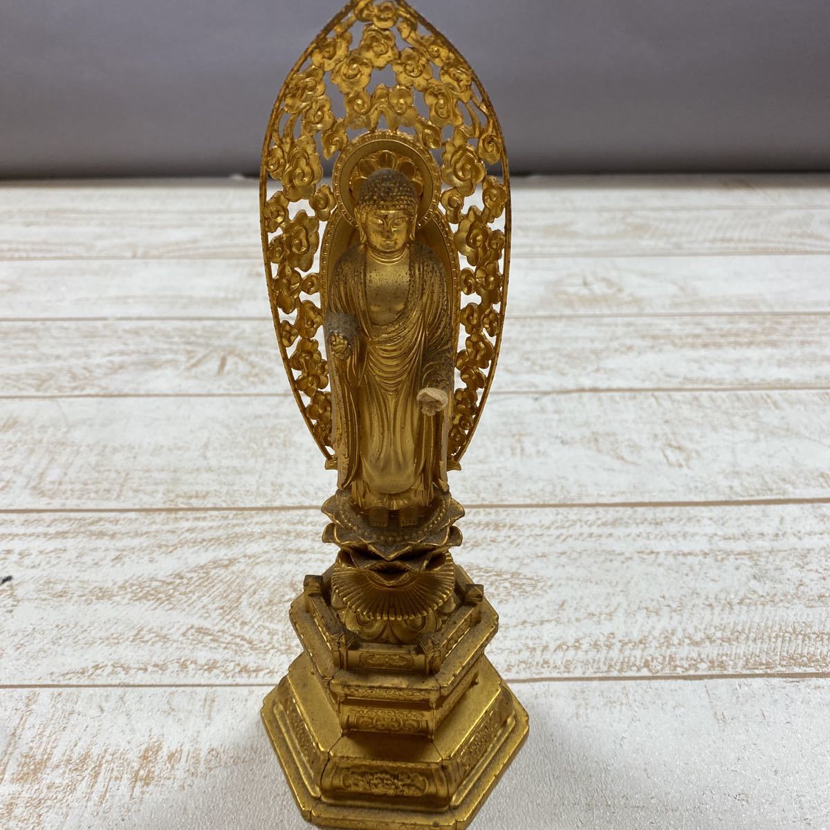 仏教美術 香木 白檀彫刻 阿弥陀如来像 仏像 置物 約504g D R6741 安から 