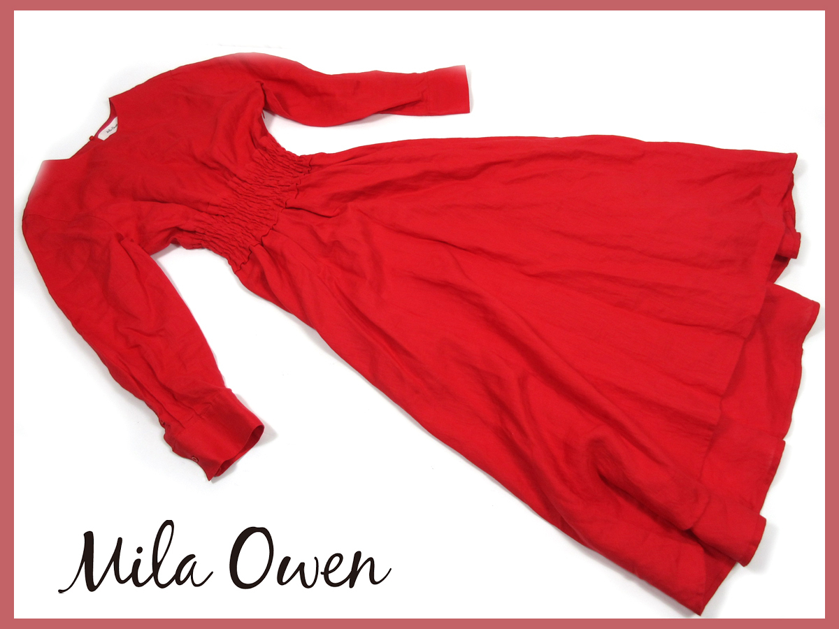 Mila Owen ミラ オーウェン リネンワンピース レッド 長袖 サイズ1 Mサイズ 売買されたオークション情報 Yahooの商品情報をアーカイブ公開 オークファン Aucfan Com