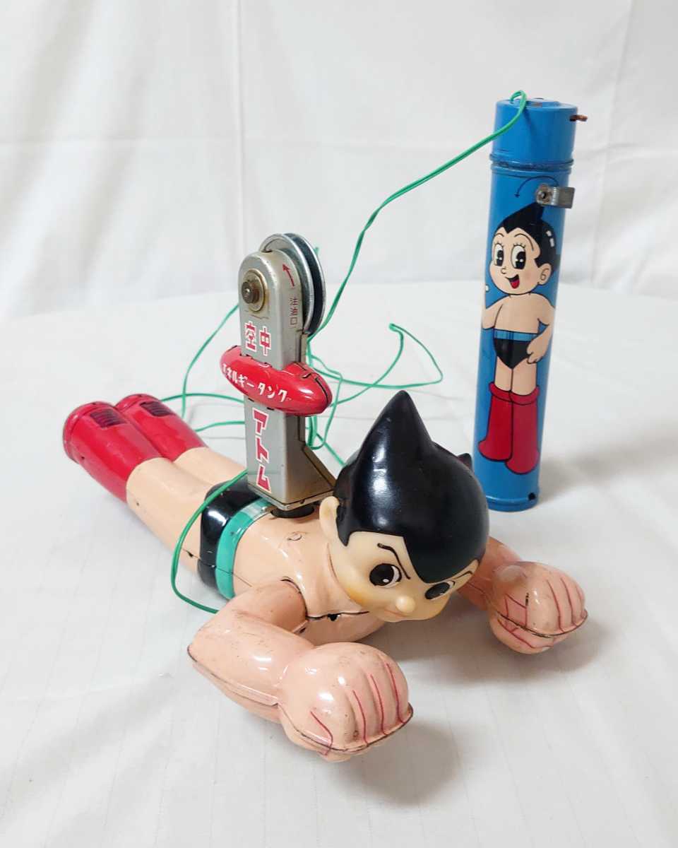 完動品/旧バンダイ 電動 空中アトム ブリキ製/リモコン式/鉄腕アトム/ロープ往復滑走/ブリキ玩具/ブリキ/当時物/レトロ/手塚治虫/バンダイ