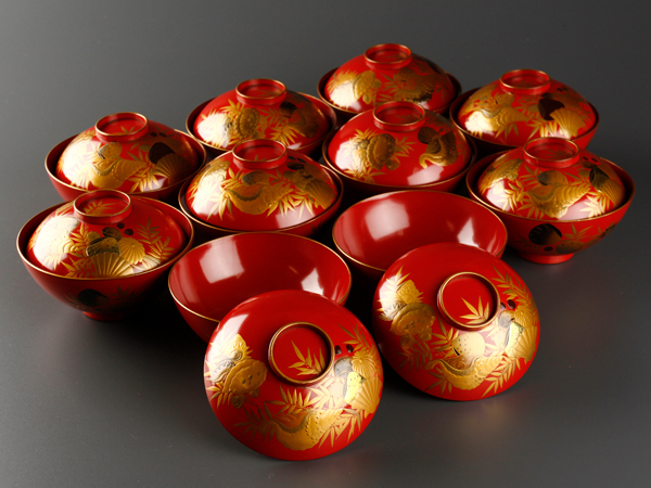 輪島塗 吸物椀 懐石道具 共箱 漆芸 漆器 茶道具 鶴に紅葉蒔絵 紅葉