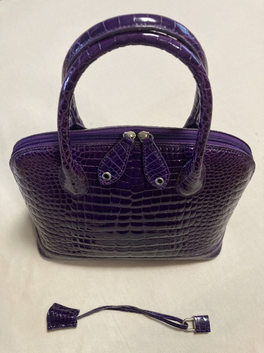 クロコダイル CROCODILE シャイニー ハンドバッグ パープル 紫 未使用