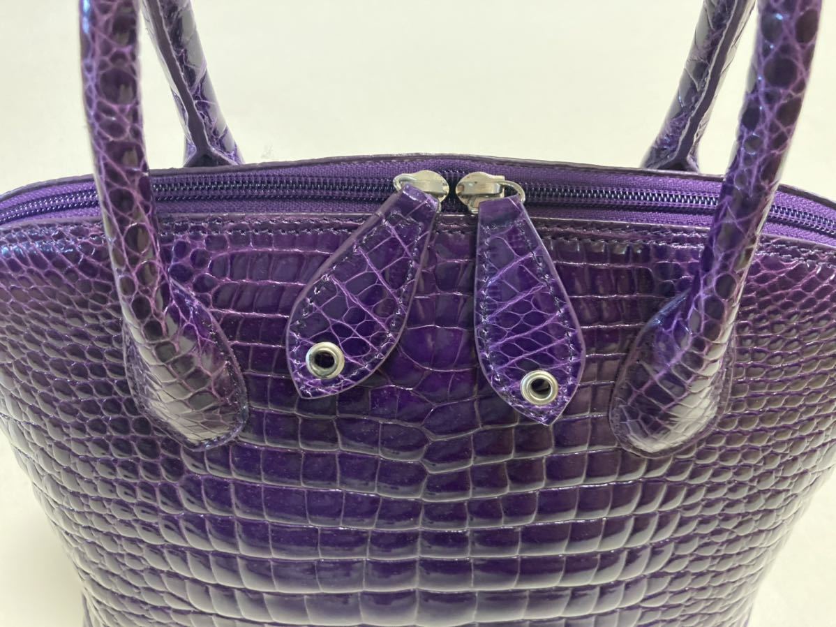 クロコダイル CROCODILE シャイニー ハンドバッグ パープル 紫 未使用