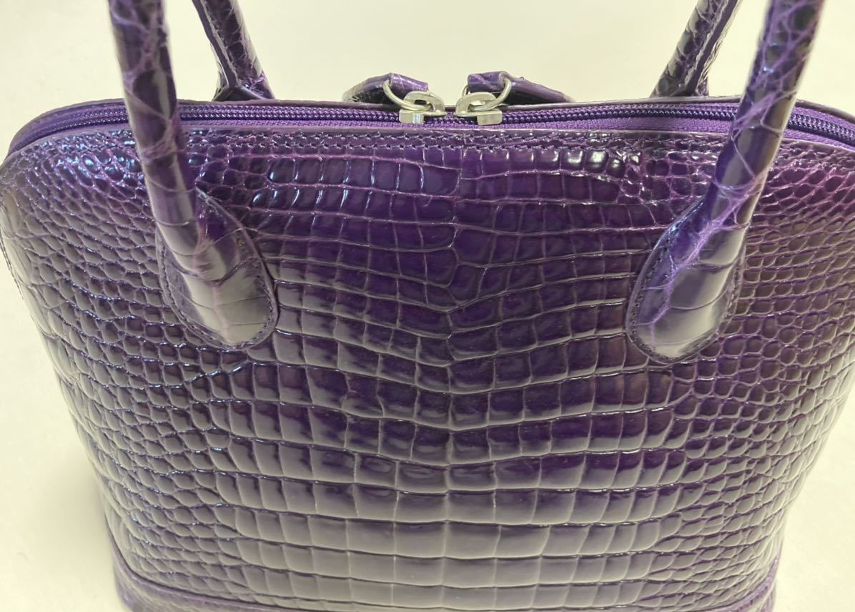 クロコダイル CROCODILE シャイニー ハンドバッグ パープル 紫 未使用