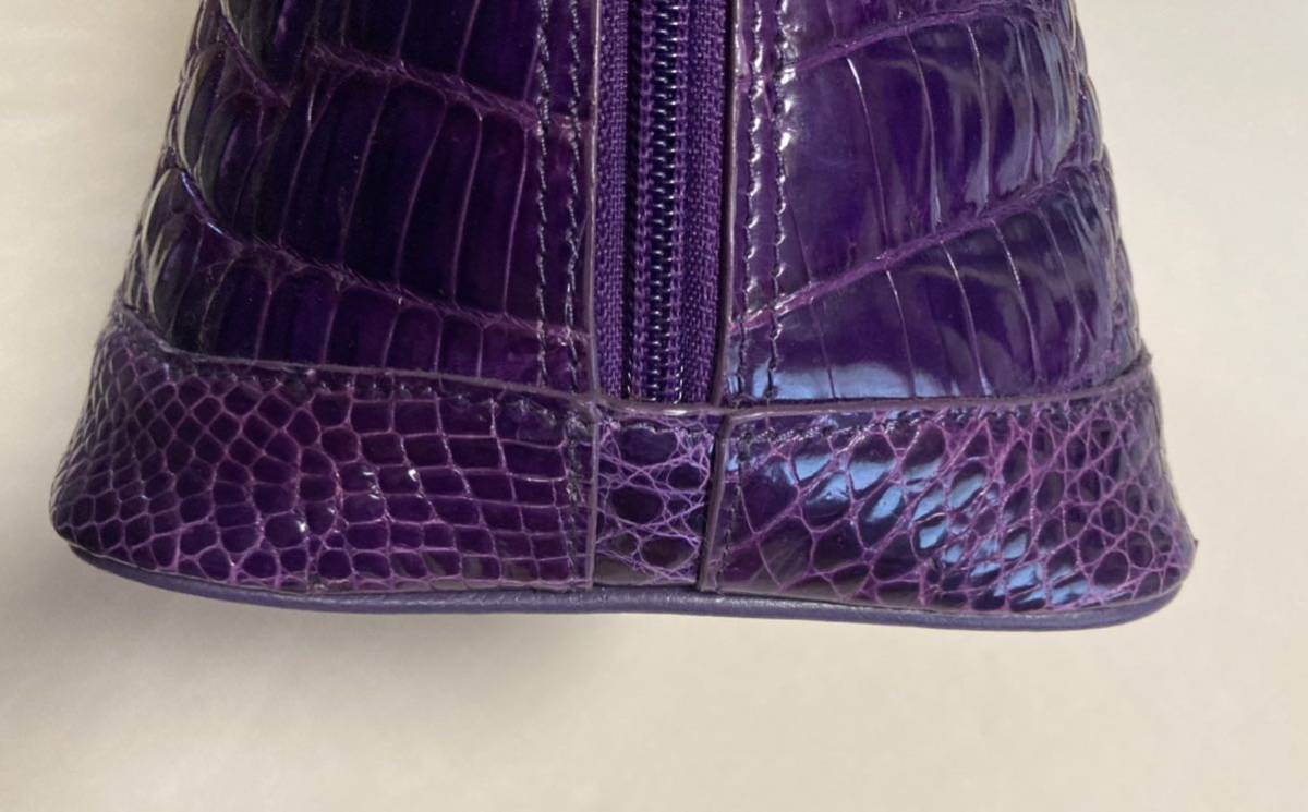 クロコダイル CROCODILE シャイニー ハンドバッグ パープル 紫 未使用 