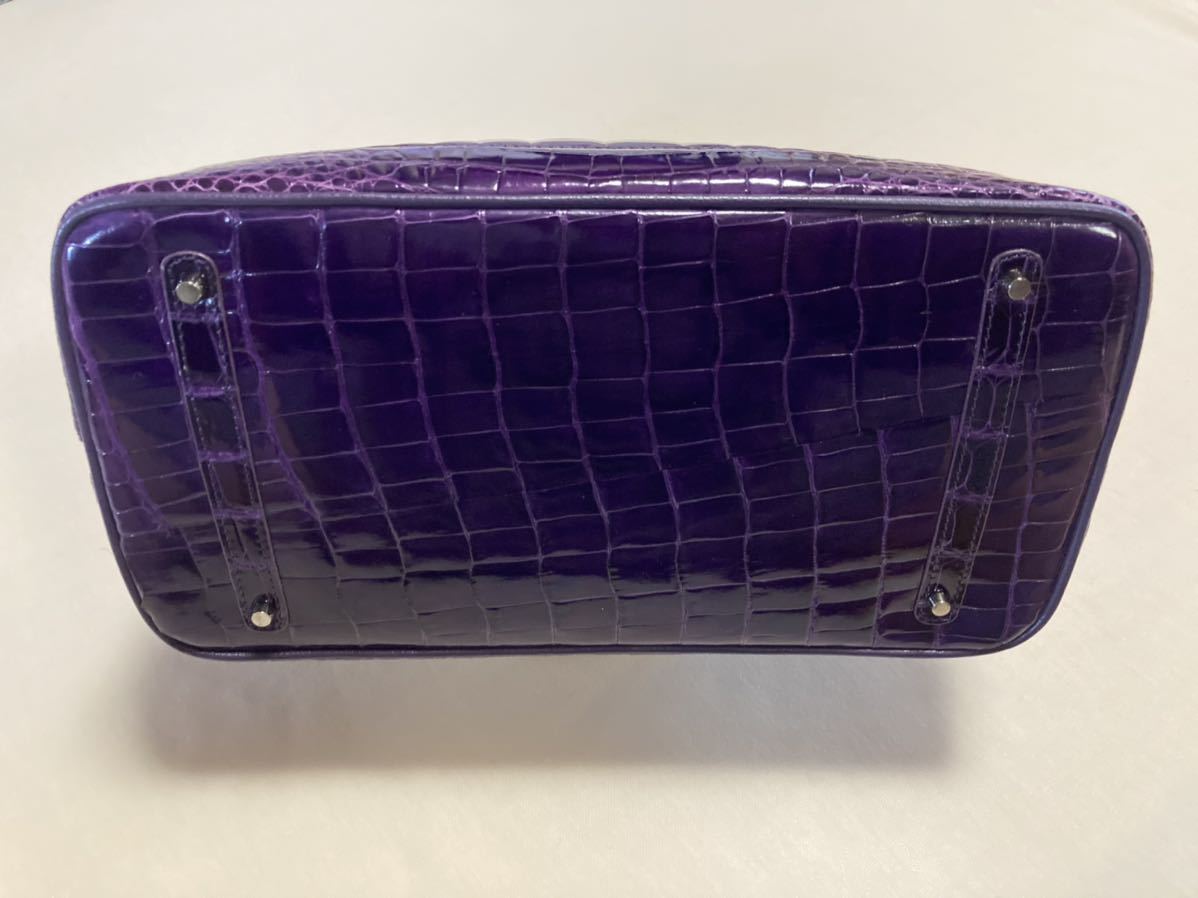 クロコダイル CROCODILE シャイニー ハンドバッグ パープル 紫 未使用