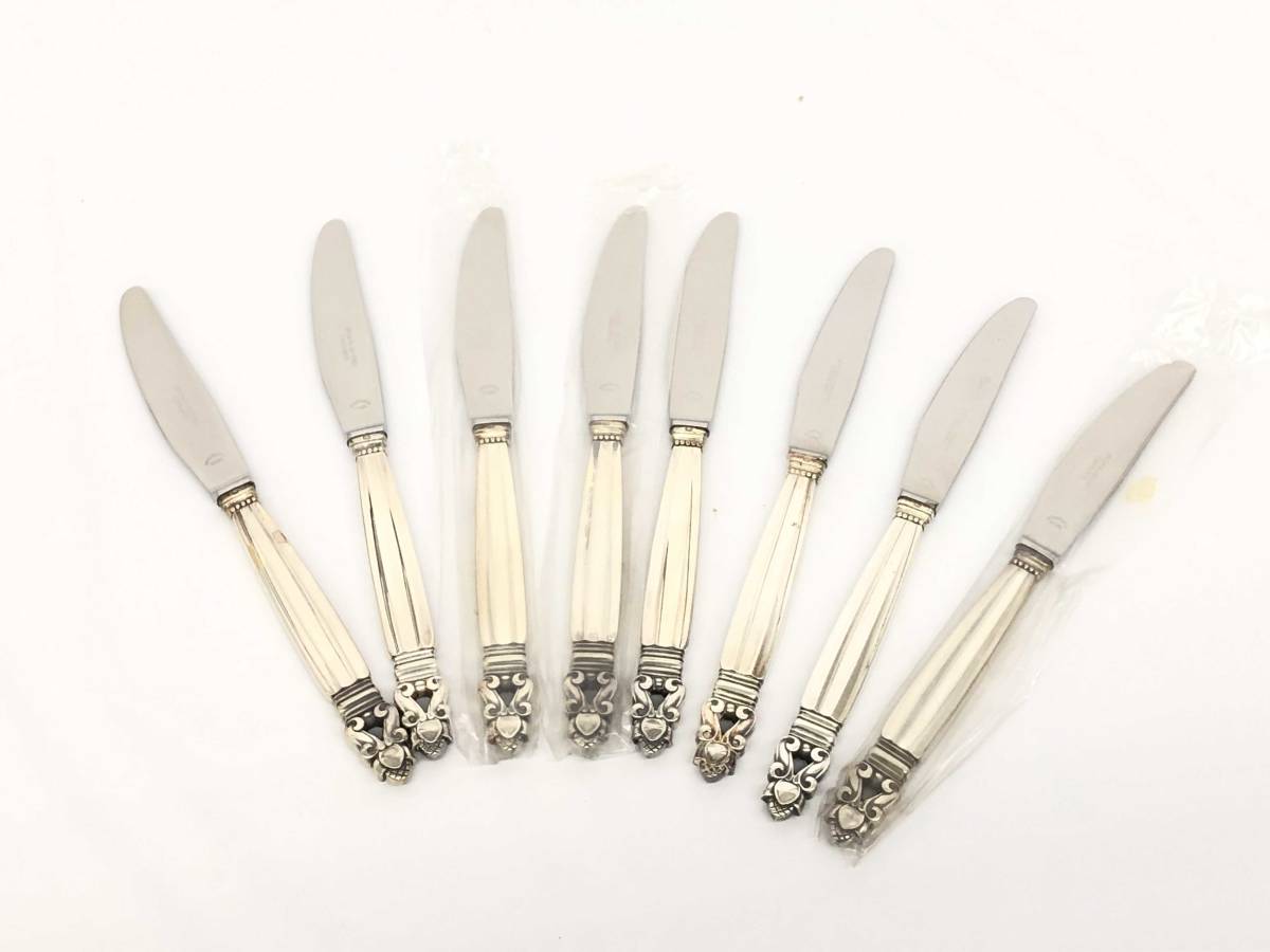 ●1円 ジョージ ジェンセン 一部銀製 ステンレススチール テーブルナイフ 銀製刻印あり 食器 カトラリー キッチン雑貨 計8点セット HJ159