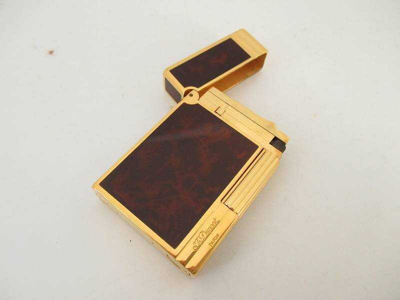 1円 ジャンク品 デュポン ギャッツビー ガス ライター ボルドー×ゴールド色 BR726
