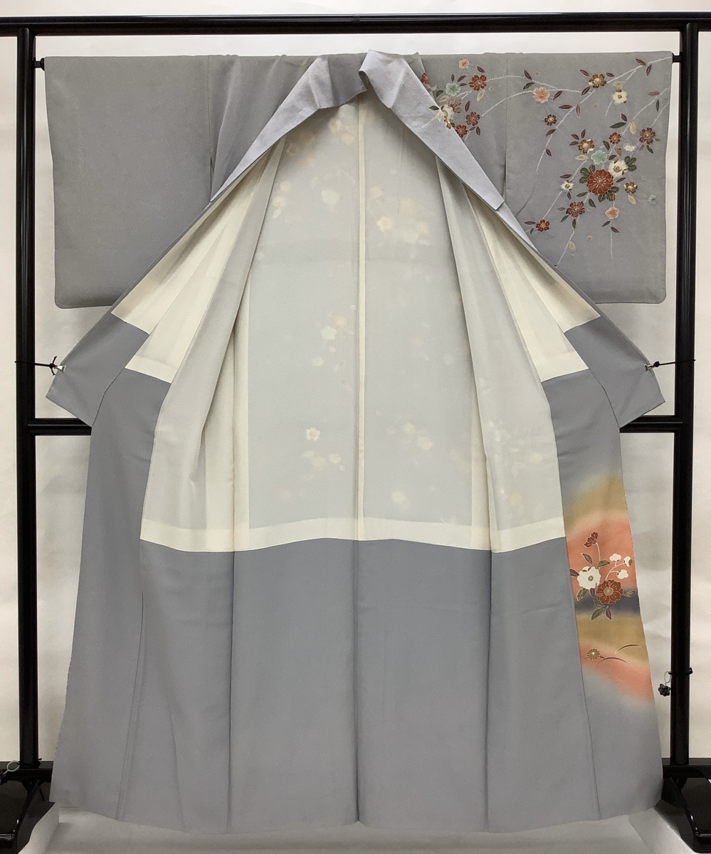 きものcocon☆訪問着☆身丈164.5&frasl;裄67&frasl;正絹&frasl;グレー系&frasl;辻ヶ花