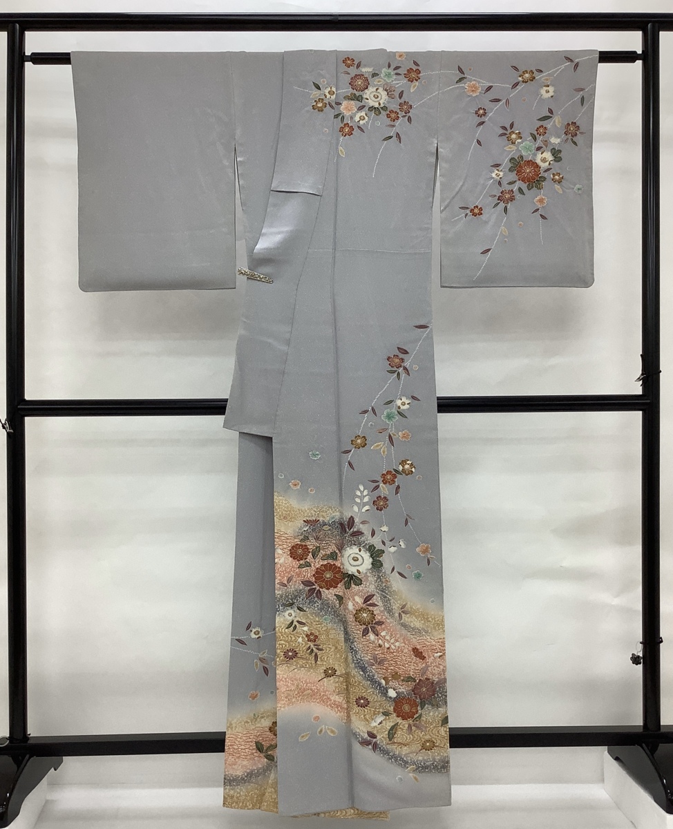 きものcocon☆訪問着☆身丈164.5&frasl;裄67&frasl;正絹&frasl;グレー系&frasl;辻ヶ花