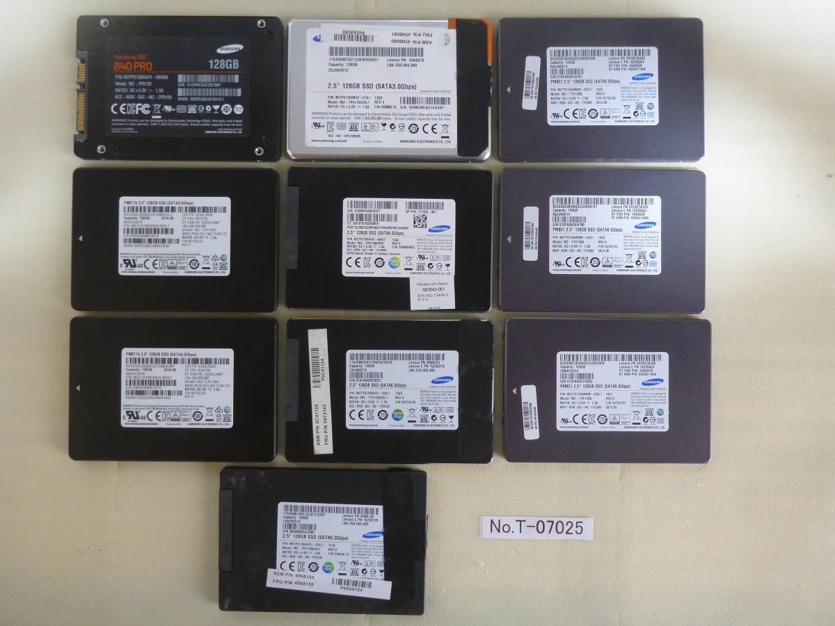 管理番号　T-07025 /SSD/10個セット/2.5インチ/128GB/データ消去済み / ゆうパック発送 / 60サイズ / ジャンク扱い