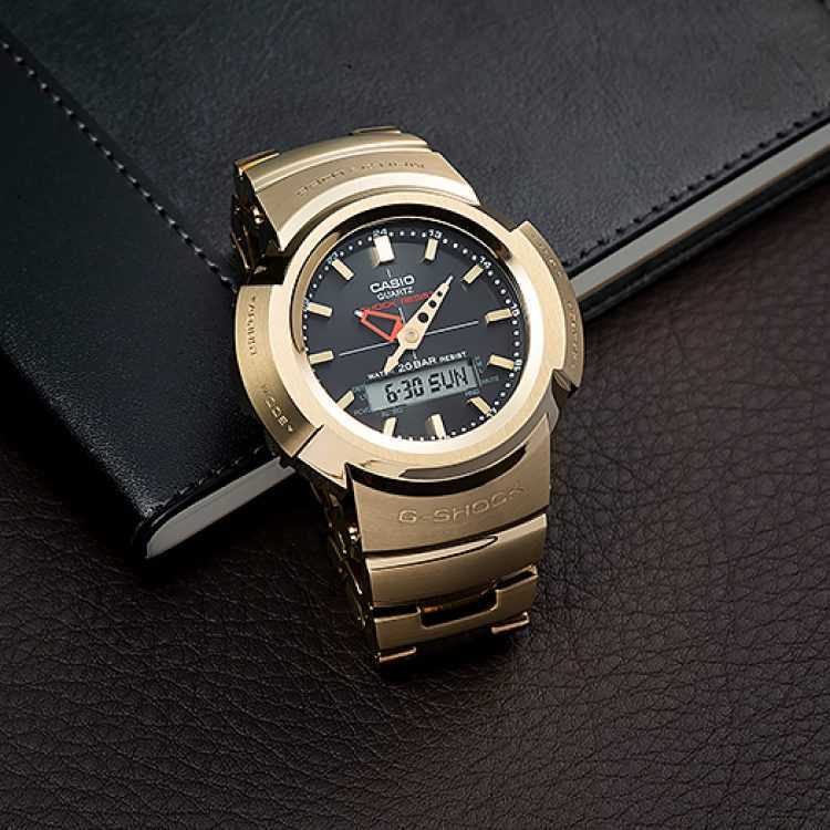 人気セール,大得価 【新品未使用】AWM-500 SERIES AWM-500GD-9AJF G-SHOCK CASIO モジュール 5640 スクリューバック アナログ ゴールド フルメタル 初代