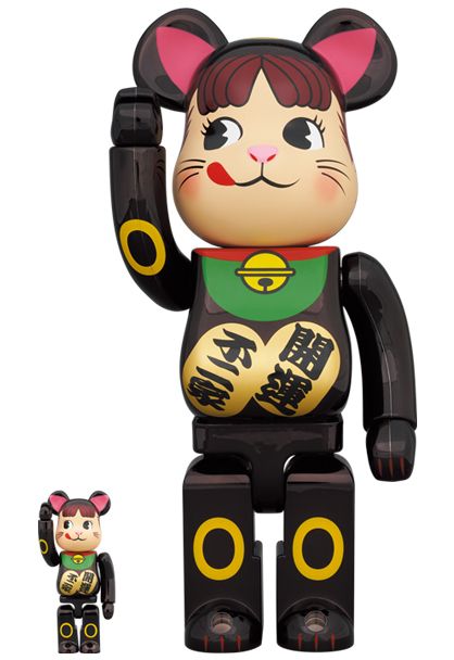 BE@RBRICK 招き猫 ペコちゃん 黒メッキ 100％ ＆ 400％ Maneki Neko Peko Black Plated ベアブリック 不二家 メディコム・トイ 検)1000%