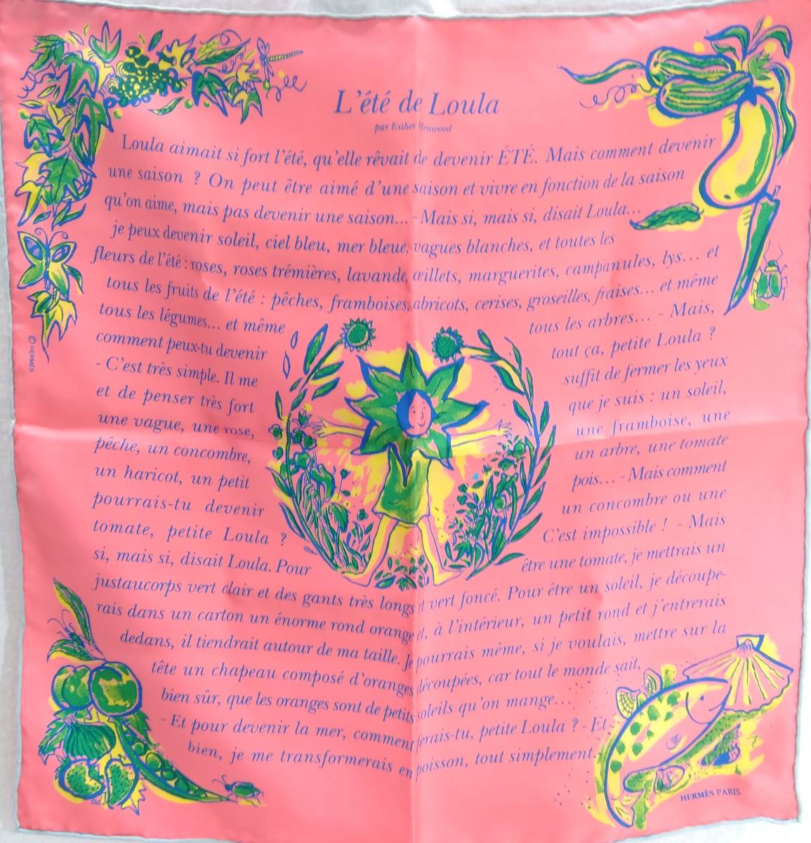 HERMES プチカレ L'ete de Loula ピンク 魚 スカーフシルク 店舗受取可