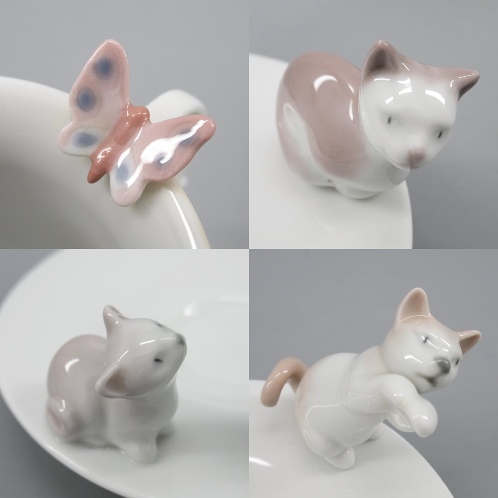 1円 リヤドロ 親子猫 / 猫と蝶々 カップ＆ソーサー 計2点 Lladro/陶器