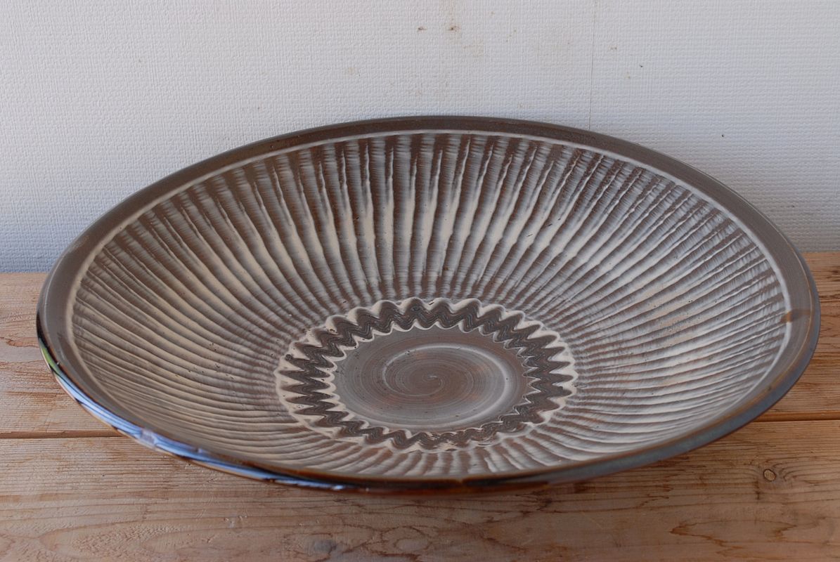 1890 古作 小鹿田焼 大皿 飛び鉋 一尺三寸皿 民窯 39cm(陶磁一般