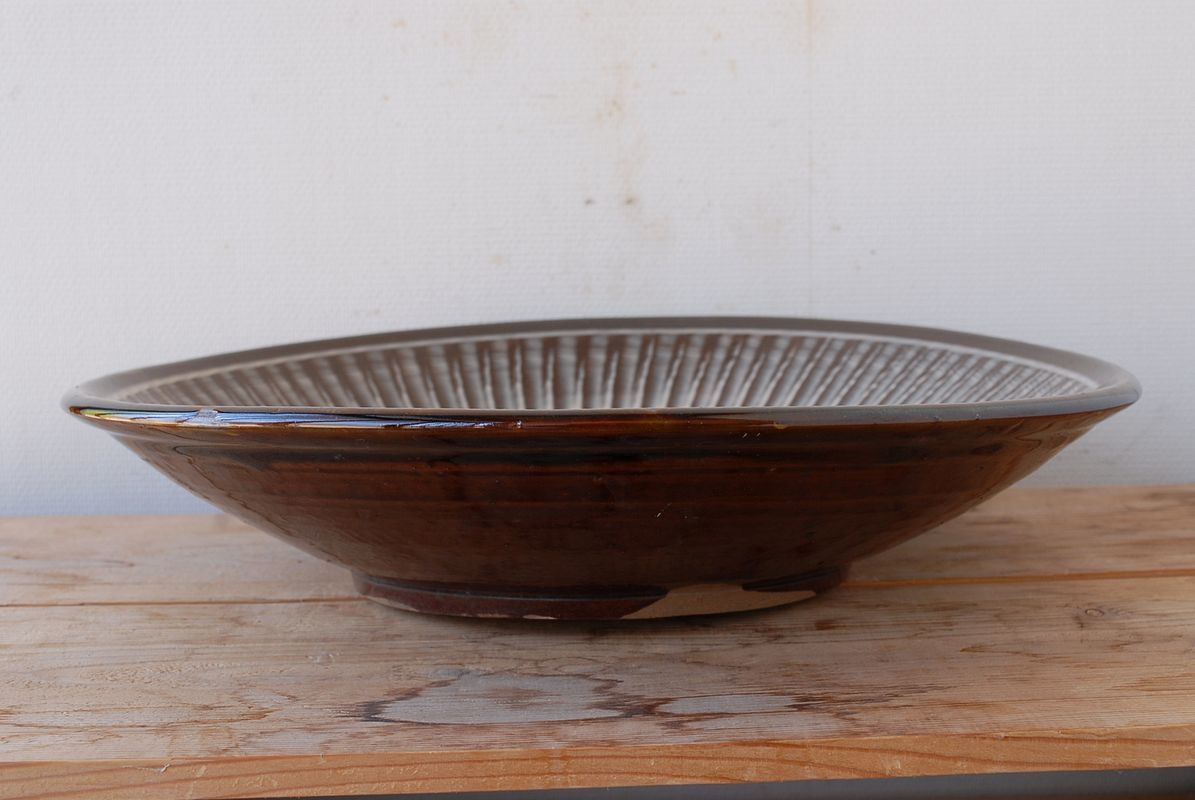 1890 古作 小鹿田焼 大皿 飛び鉋 一尺三寸皿 民窯 39cm(陶磁一般
