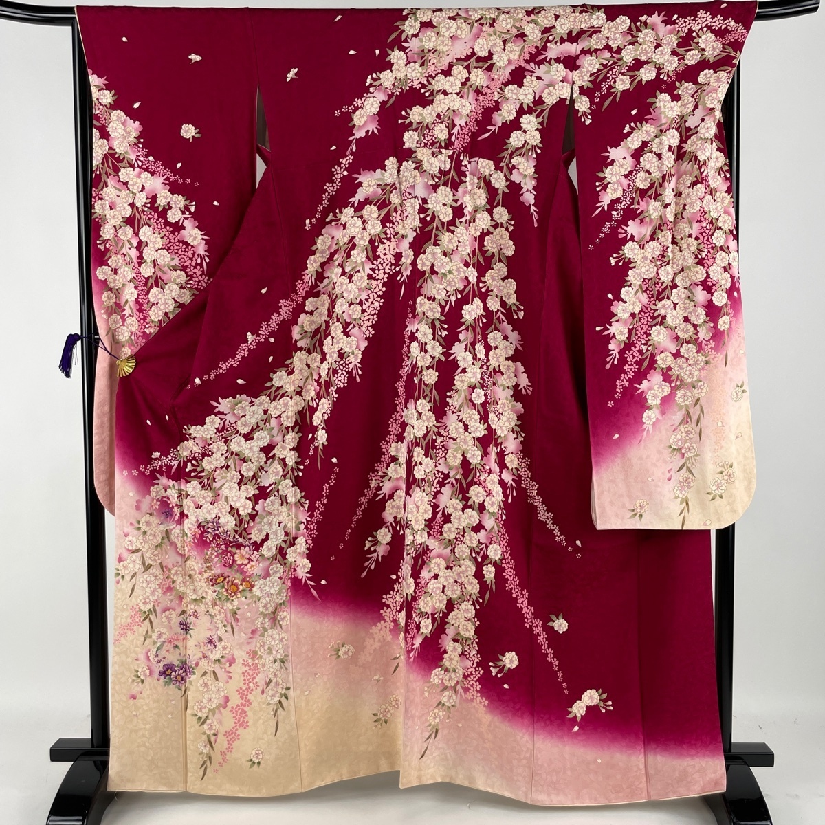 振袖 美品 名品 枝垂れ桜 金糸 ぼかし 濃ピンク 袷 身丈164.5cm 裄丈66cm