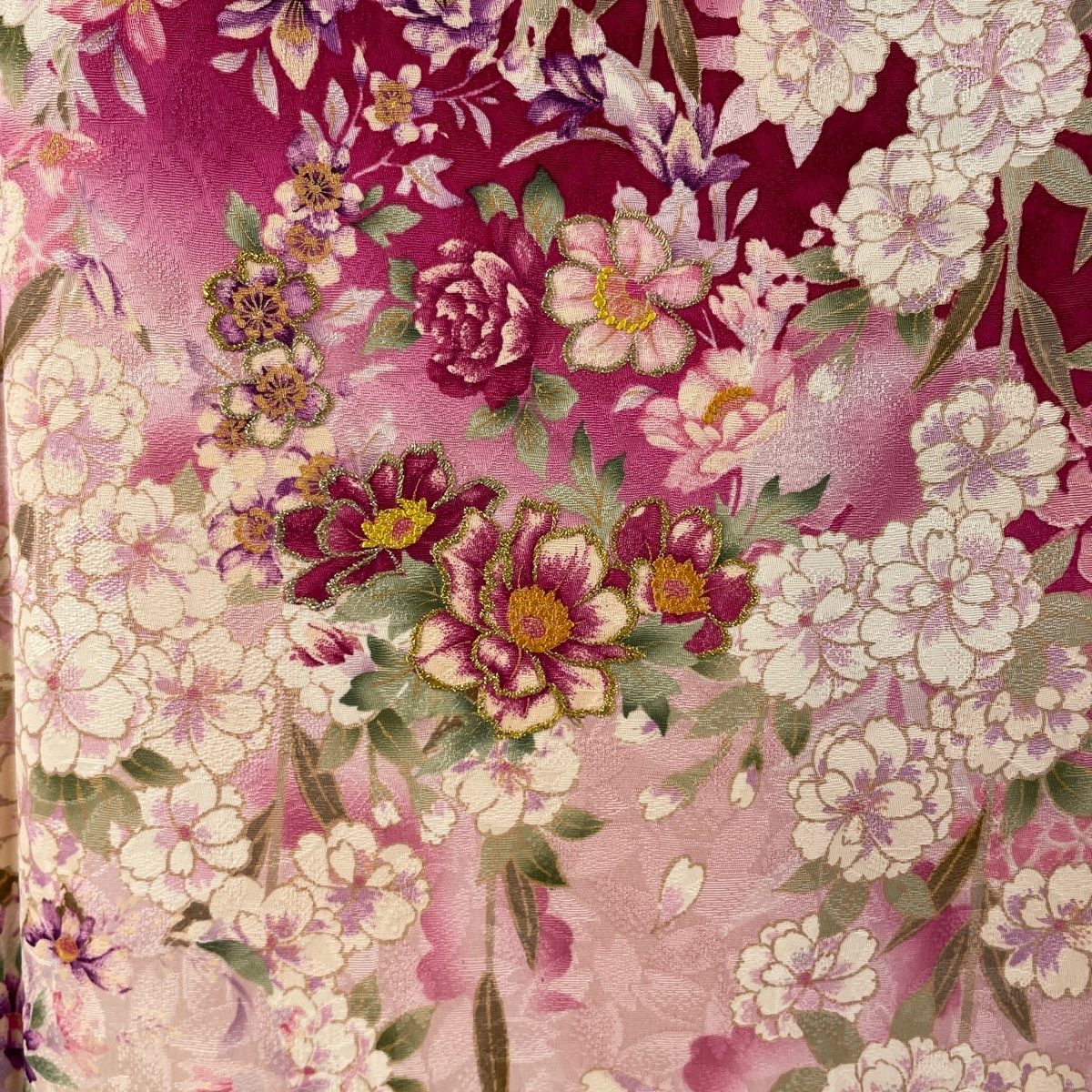 振袖 美品 名品 枝垂れ桜 金糸 ぼかし 濃ピンク 袷 身丈164.5cm 裄丈66cm