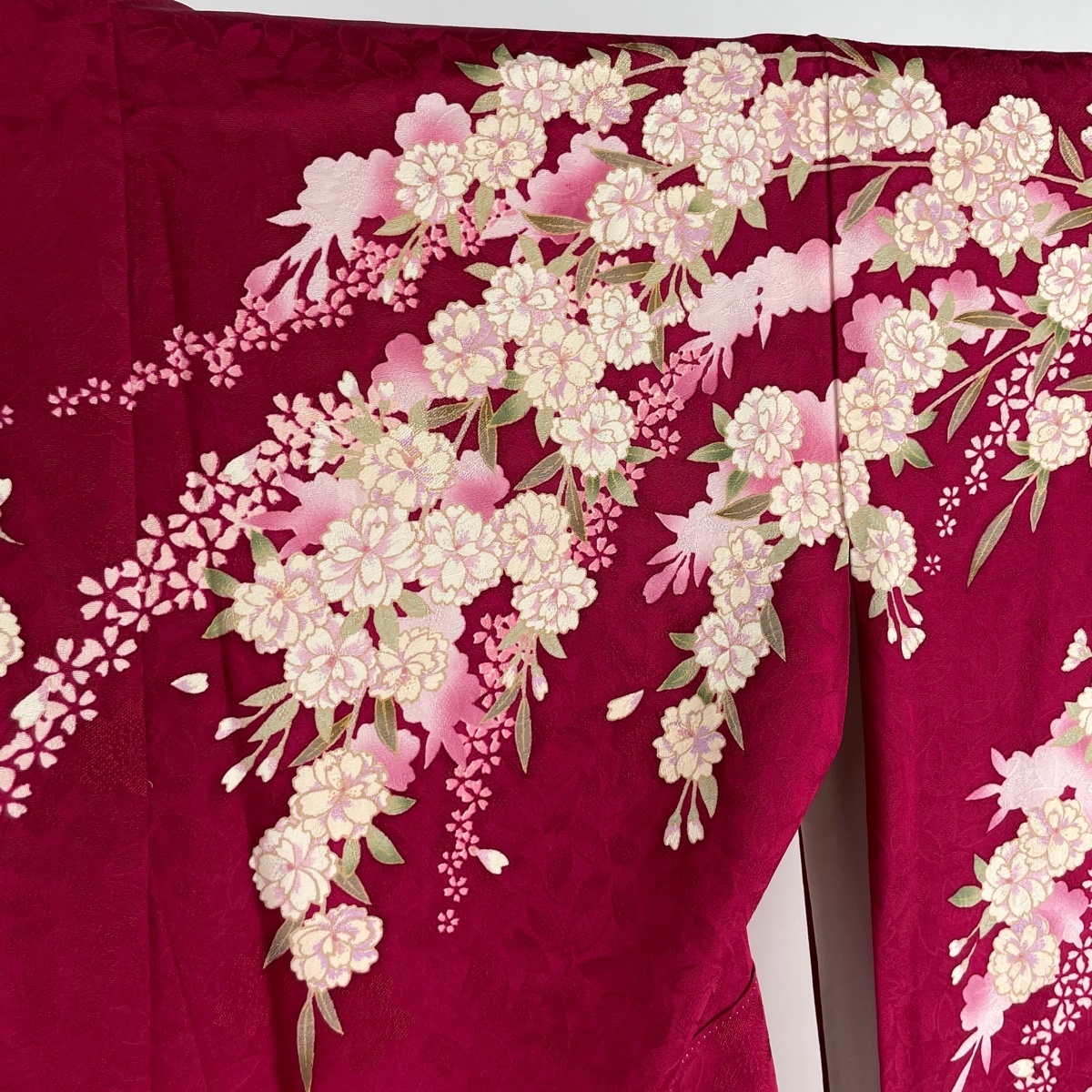 振袖 美品 名品 枝垂れ桜 金糸 ぼかし 濃ピンク 袷 身丈164.5cm 裄丈66cm