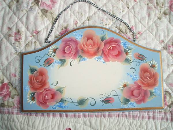 トールペイント、ウエルカムボードにピンクの薔薇_1