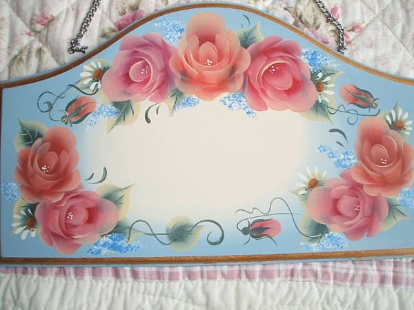 トールペイント、ウエルカムボードにピンクの薔薇_2