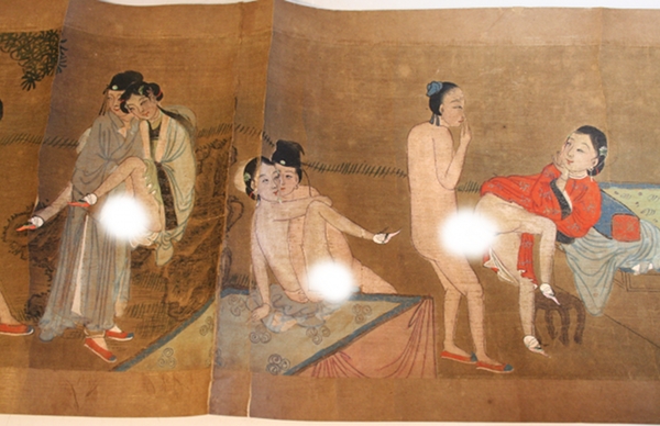中国　アンティーク　春宮画　春画　骨董品 青**中国の肉筆春宮画巻物/12図(秘画春画浮世絵古画絵画絵巻(人物