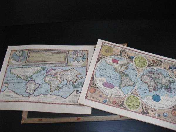 1589年 1627年 古い世界地図 Johe Speed. Rand McNally社製 額付(古