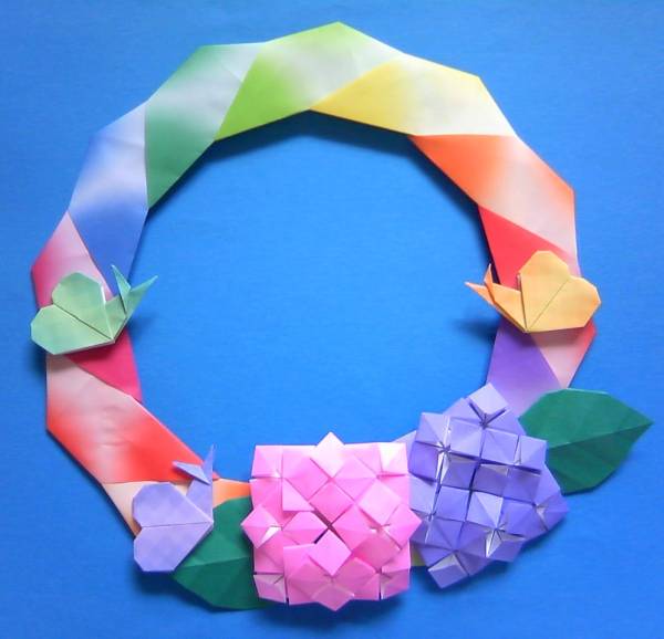 ハンドメイド 折り紙 あじさい リース 壁面飾り 幼稚園 等 折り紙 千代紙 売買されたオークション情報 Yahooの商品情報をアーカイブ公開 オークファン Aucfan Com