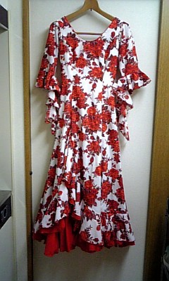 フラメンコドレス★赤ワンピース袖有り★_1