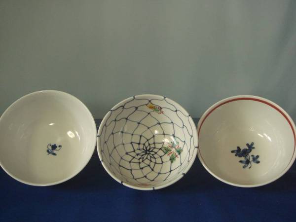 翔＞ ☆ 名工 三代須田 菁華弟子 正木 春蔵 色絵茶碗 3個☆(茶碗