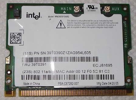 IBM純正 Intel 2915ABG FRU:39T0391 無線LANカード IBM X41搭載(12インチ~)|売買されたオークション ...