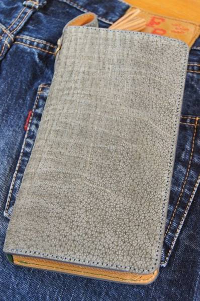 エレファント（象革）ラウンドジッパー ファスナー長財布 グレー