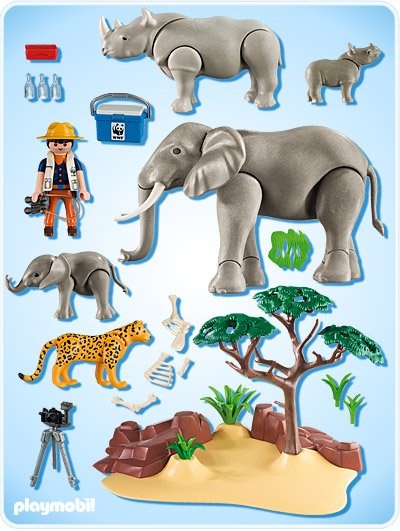 新品 プレイモービル 5275 WWF 野生動物と研究員 象とサイ 新作(プレイ 