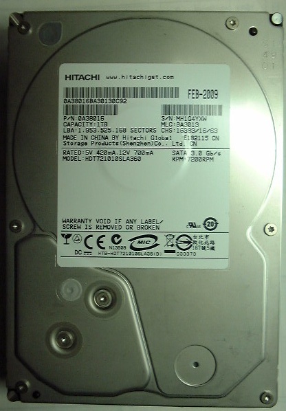 動作不良あり HGST HDT721010SLA360 1TB 7200rpm 3.5inch SATAII_1
