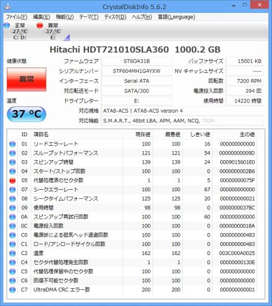 動作不良あり HGST HDT721010SLA360 1TB 7200rpm 3.5inch SATAII_2