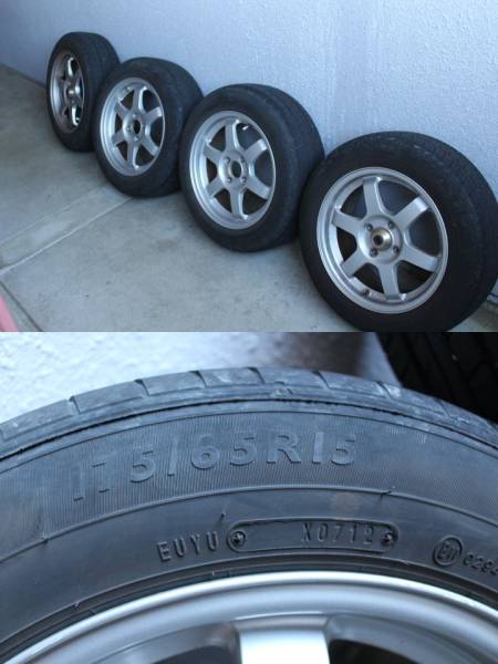 RAYS TE37 6.5J-15 4H 100 +DUNLOP 175/65R15 12年製タイヤ4本 