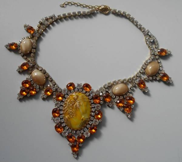 チェコ ヴィンテージ ラインストーン ネックレス豪華 イエロー