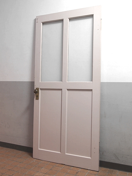 昭和レトロ□建具「白い木枠のドア 扉 モールガラス」病院/学校(建具
