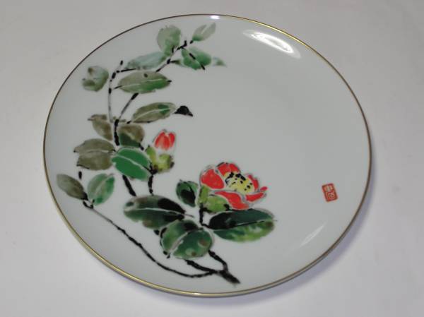 D52 芸術院会員 鬼頭鍋三郎 『椿花』絵皿 ノリタケ 化粧箱(油彩)｜売買