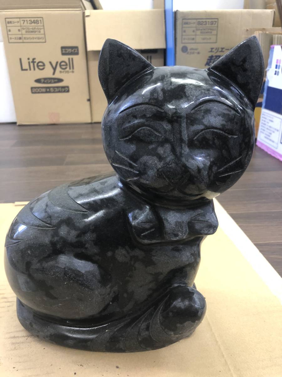0901-02◎庭石 猫 おすわり 御影石 石像 石造 石彫 石製品 高さ25.5cm