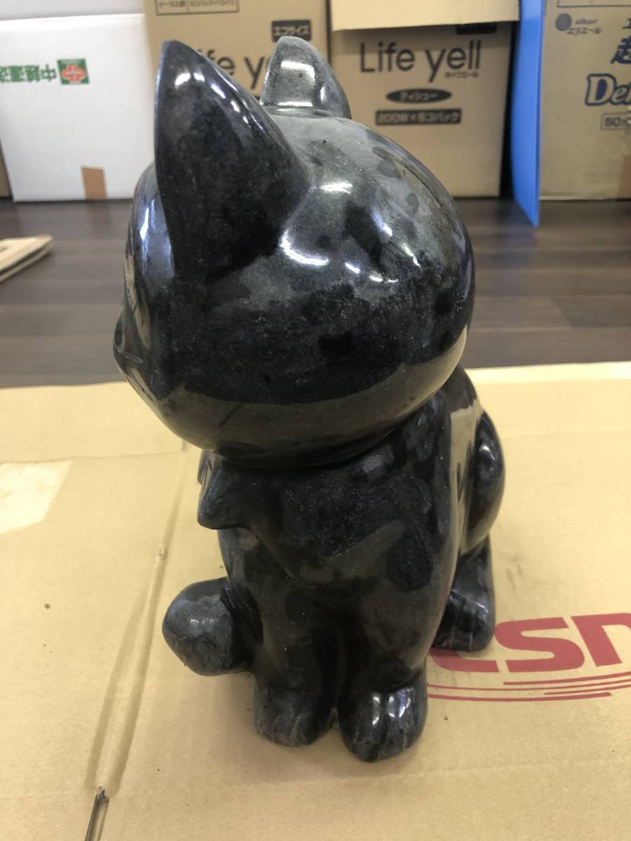 0901-02◎庭石 猫 おすわり 御影石 石像 石造 石彫 石製品 高さ25.5cm