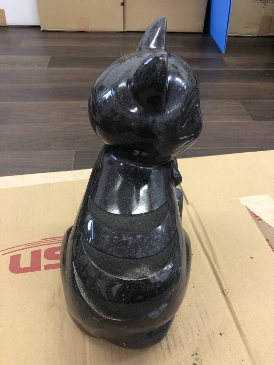 0901-02◎庭石 猫 おすわり 御影石 石像 石造 石彫 石製品 高さ25.5cm