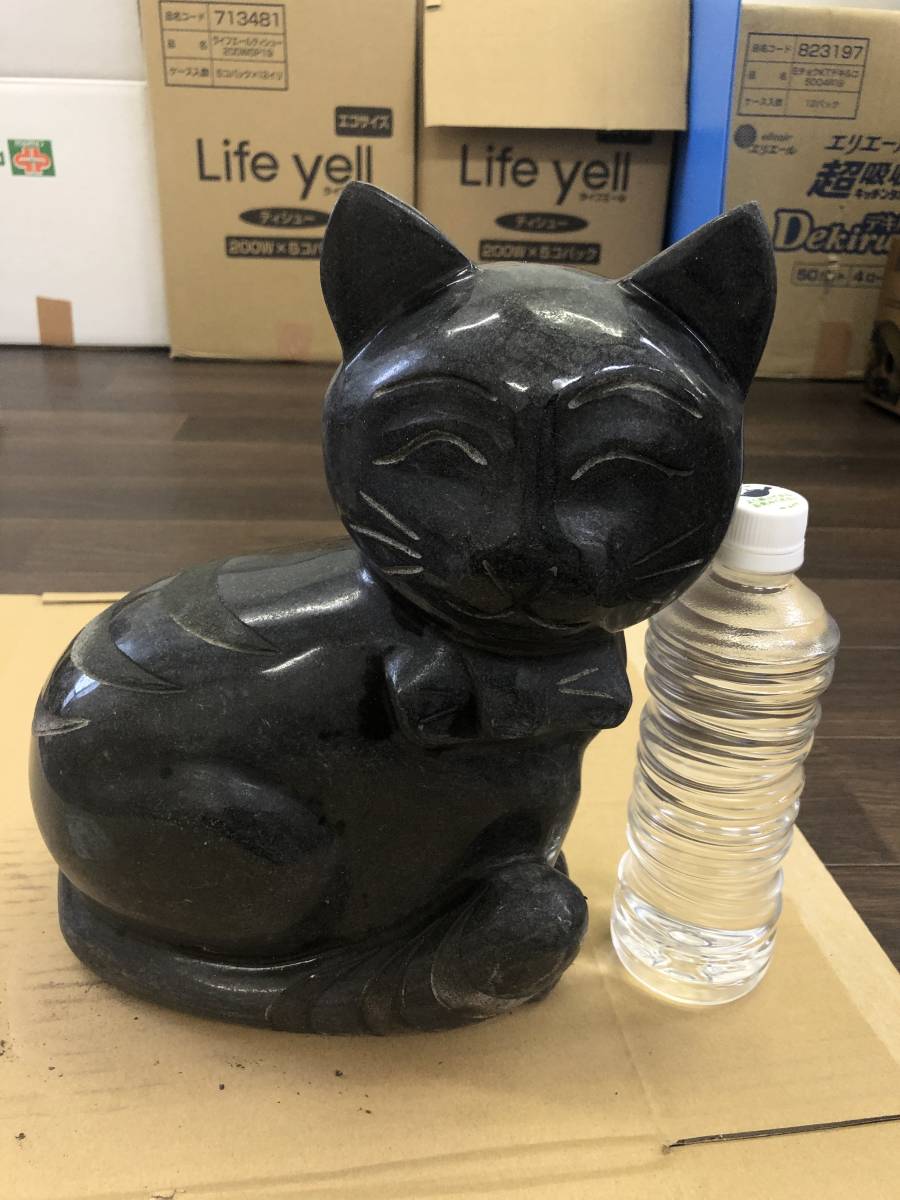 0901-02◎庭石 猫 おすわり 御影石 石像 石造 石彫 石製品 高さ25.5cm