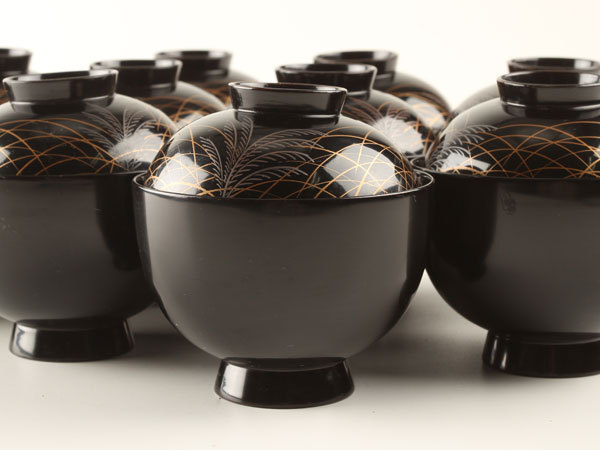 輪島塗 吸物椀 瓢箪 蒔絵 漆塗 木製 打出の小槌 紅葉 木箱入り 十客