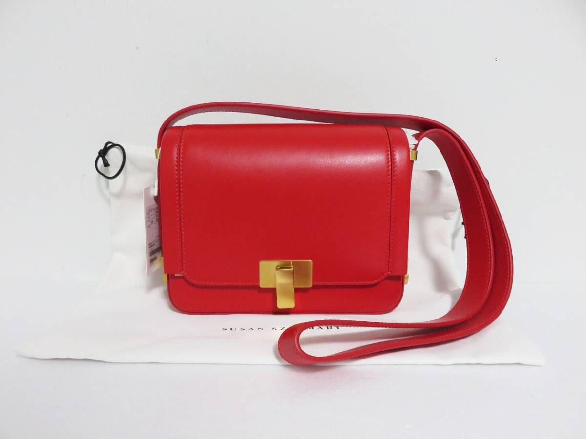 送料無料 定価10万 新品 SUSAN SZATMARY MINI PALAIS ROYAL レッド イタリア製 スーザン サツマリー レザー ミニ ショルダー ハンド バッグ
