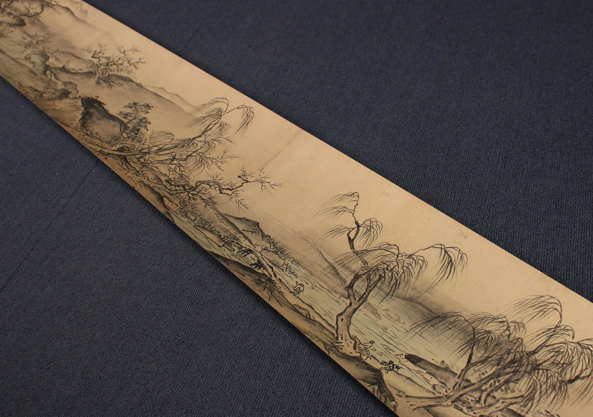 雪舟筆 真山水繪 巻物 工芸品 複製品 模写 コピー 書 掛軸 複製 雪舟