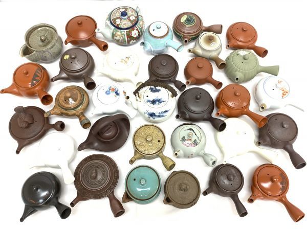 大量 古い急須 30点以上まとめてセット 在銘 朱泥 中国 茶器 常滑焼 万古焼 時代 染付 九谷 漢詩 横手 煎茶道具